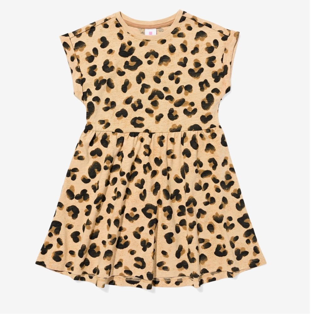 HEMA Girls Leopard Animal Print Dress Tan Black 2T EU 92